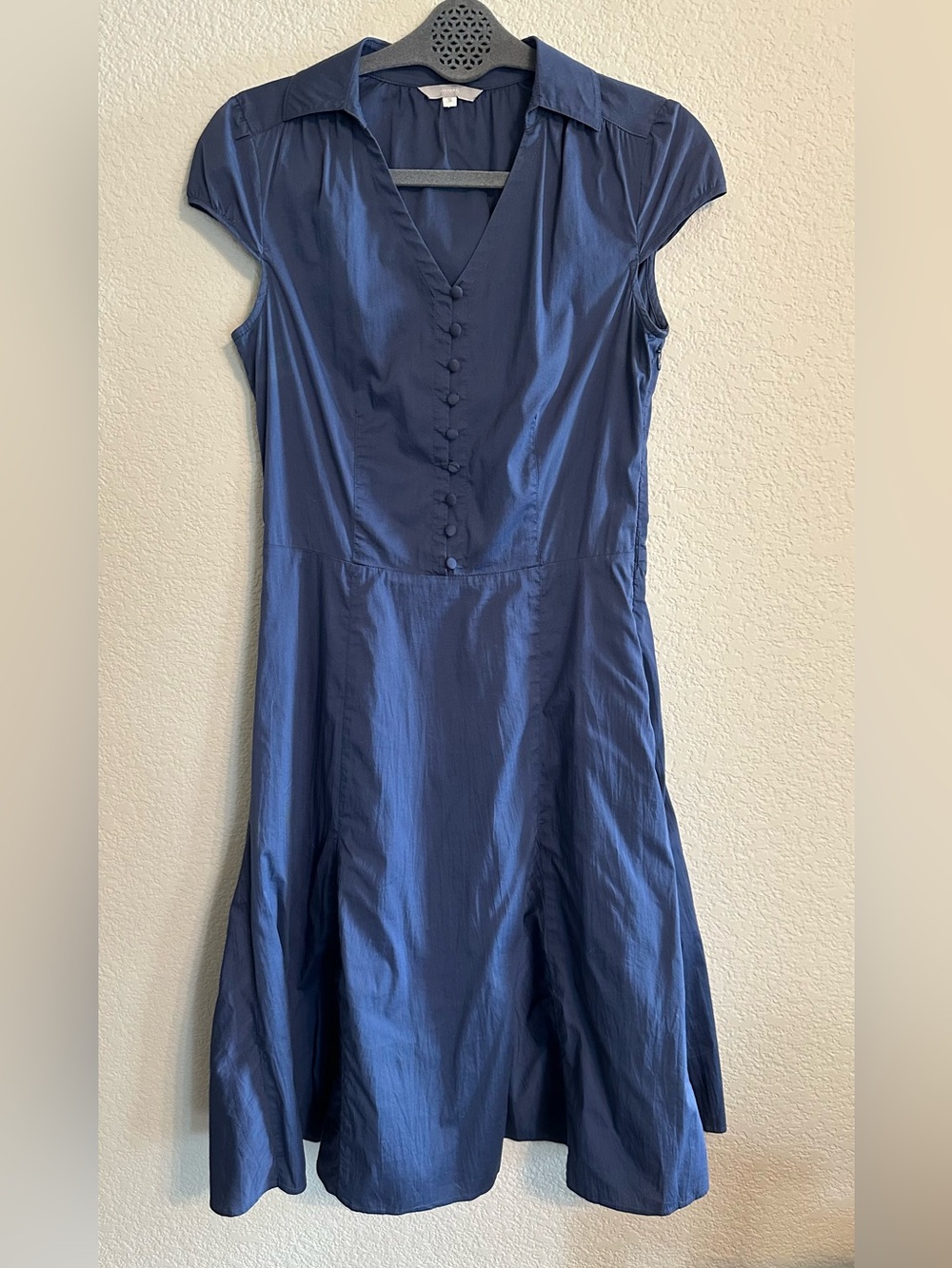 Stefanel Navy Blue V-Neck Midi Dress with Covered Buttons